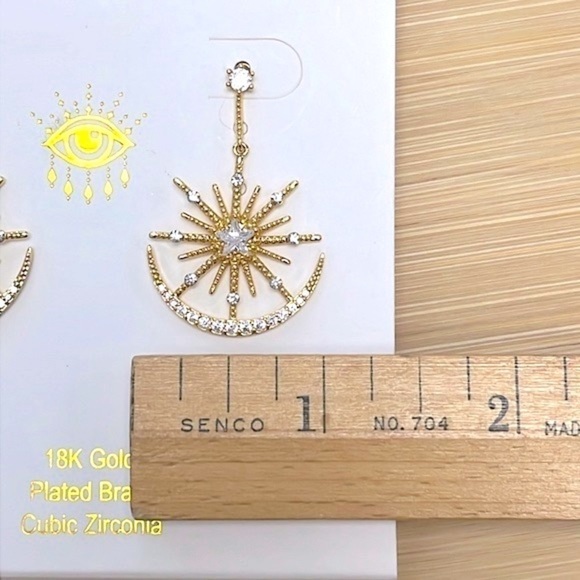 Brand New Eye Candy 18K Gold Plated Star Crescent Moon Rhinestone Drop Earrings - Picture 11 of 14